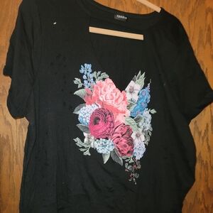 Torrid Floral Cut-Out Neck Shirt Size 2